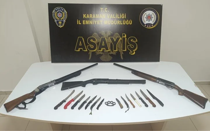 Karaman’da 1 Haftada Ruhsatsız Tüfek, Uyuşturucu ve Kaçak Tütün Ele Geçirildi