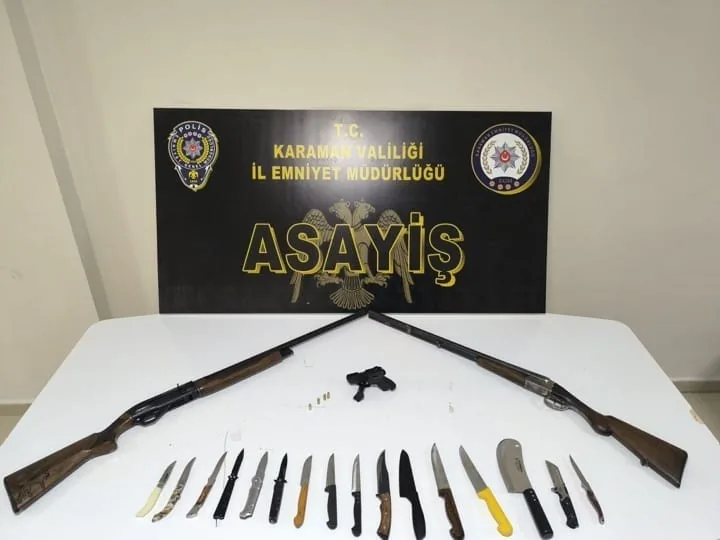 Karaman’da Polis Uygulamalarında Ruhsatsız Silah ve Uyuşturucu Ele Geçirildi