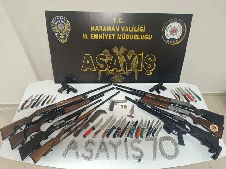 Karaman’da tarihi eser, ruhsatsız silah ve uyuşturucu hap ele geçirildi: 8 kişi tutuklandı